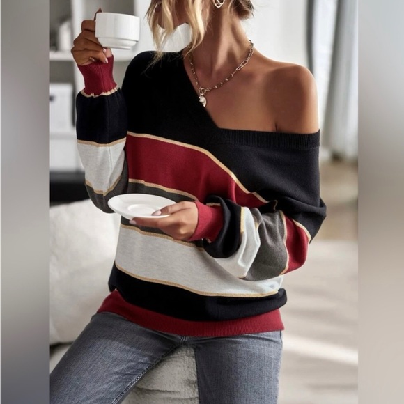 🎉HP 2/1/23 Colorblock V Neck Pullover Sweater Color: Multi - Picture 3 of 5